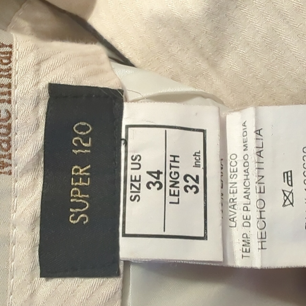 Men's Super 120 Gray Pleated Trousers Size 34W× 32L Made In Italy 100% Wool - Picture 3 of 4